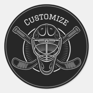 Black and White Goalie Mask Ronde Sticker