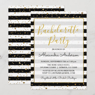 Black and White Gold Foil Hearts Bachelorett Party Kaart