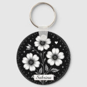 Black and White Goth Flowers Sleutelhanger (Achterkant)