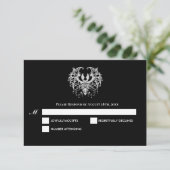 Black and white Gothic Halloween Wedding RSVP Card (Debout devant)