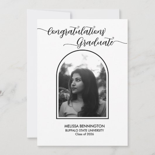 Black-and-white Grad Arched Photo Party Invitation (Devant)