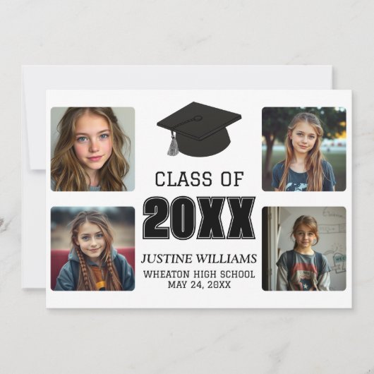 Black and White Graduation  Aankondiging (Voorkant)