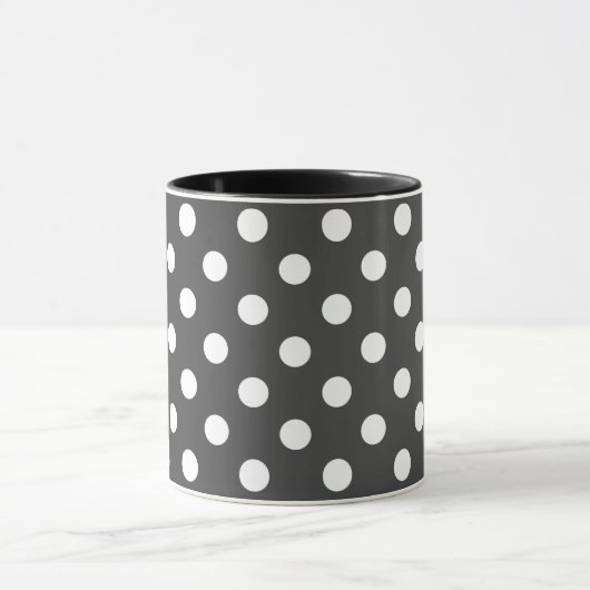 black and white  grey  retro polka dots mug mok (Midden)