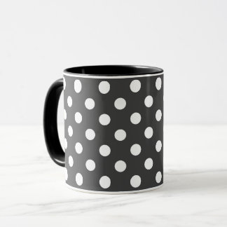 black and white  grey  retro polka dots mug mok