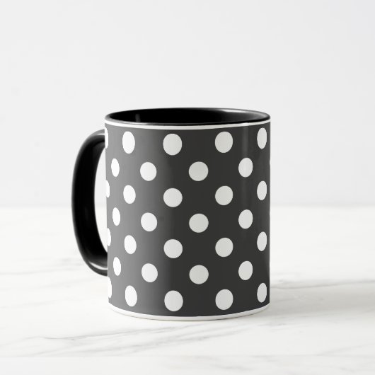 black and white  grey  retro polka dots mug mok (Voorkant links)