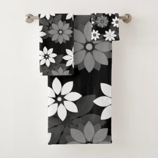 Black and white, grey seamless flower pattern bad handdoek