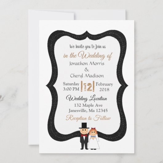 Black and White Groom and Bride Faire-part de mari (Devant)