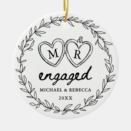 Black and White Hand Drawn Engaged Christmas Keramisch Ornament (Voorkant)