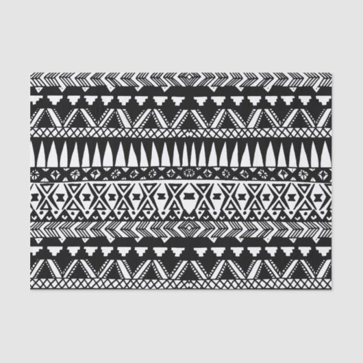 Black and White Hand Drawn Modern Tribal Aztec Tissuepapier (Voorkant)