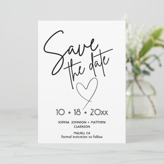 Black and White Hand Drawn Wedding Save The Date  (Debout devant)