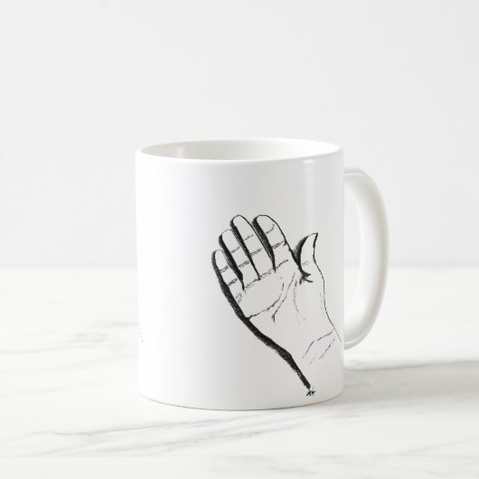 black and white hand on coffee mug (Devant droit)