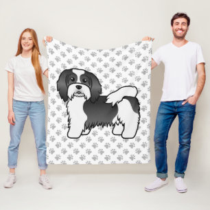 Black and White Havanese Cute Cartoon Dog Fleece Deken