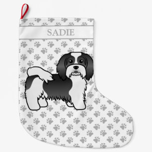 Black and White Havanese Cute Cartoon Dog & Name Grote Kerstsok