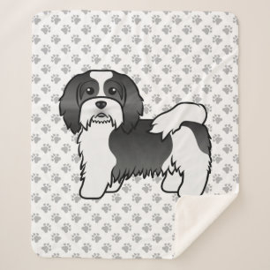Black and White Havanese Cute Cartoon Dog Sherpa Deken