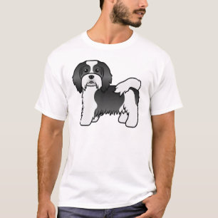 Black and White Havanese Cute Cartoon Dog T-shirt