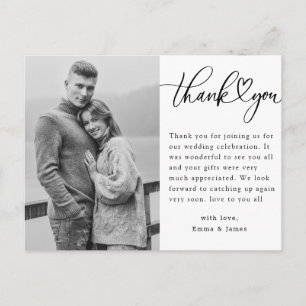 Black and White Heart Foto Weddenschap Bedankt Briefkaart