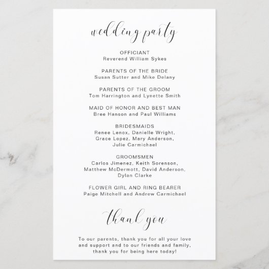 Black and White Heart Programme de mariage moderne (Dos)