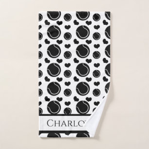 Black and White Hearts and Balls Sports Tennis Fun