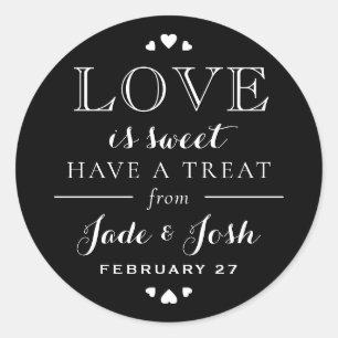 Black and White Hearts Love is Sweet Wedding Favor Ronde Sticker