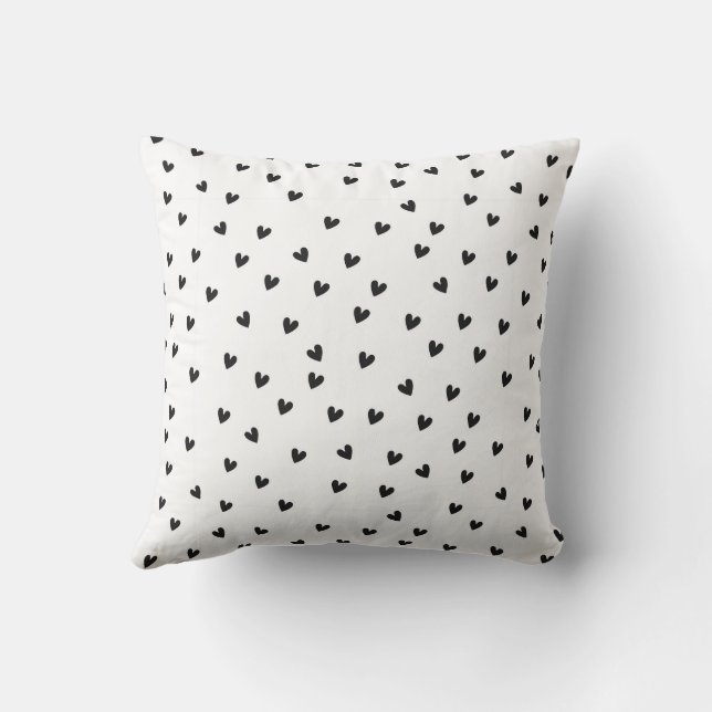 Black and White Hearts Pattern Monochrome Kussen (Achterkant)