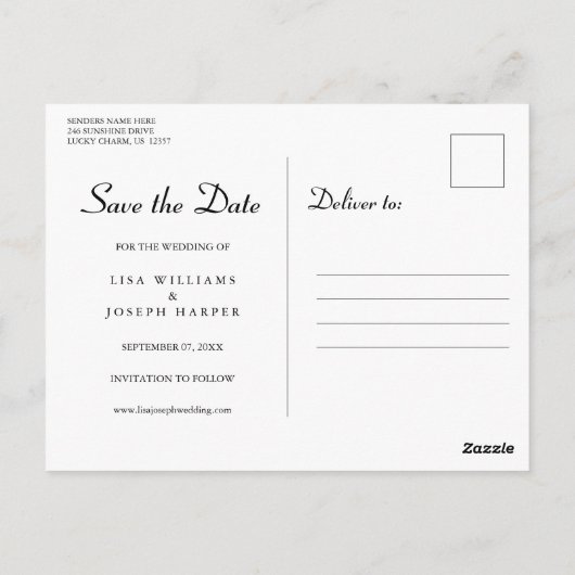 Black and White Hearts Script De datum opslaan Briefkaart (Achterkant)