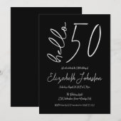 Black and White Hello 50 Fabulous Birthday Minimal Kaart (Voorkant / Achterkant)