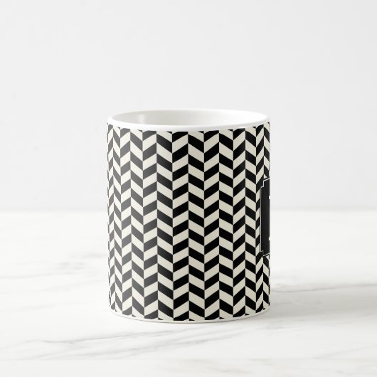 Black and White Herringbone Chevron Pattern Koffiemok (Center)