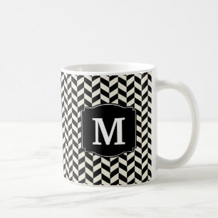 Black and White Herringbone Chevron Pattern Koffiemok