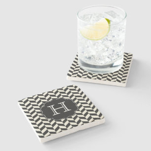 Black and White Herringbone Chevron Pattern Stenen Onderzetter