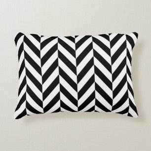 Black and White Herringbone Pattern Accent Kussen