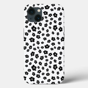 Black and White Hibiscus Floral iPhone 13 Hoesje