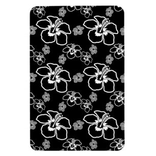 Black and White Hibiscus Hawaiian Pattern Magneet