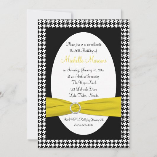 Black and White Houndstooth 30th Birthday Invite Kaart (Voorkant)