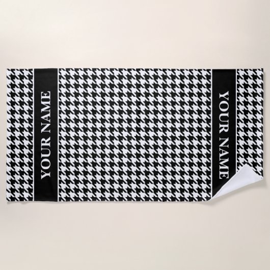 Black and white houndstooth pattern personalized strandlaken (Voorkant)