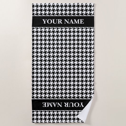 Black and white houndstooth pattern personalized strandlaken (Voorkant)