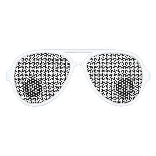 Black and White Houndstooth Your Monogram Aviator Zonnebril (Voorkant)
