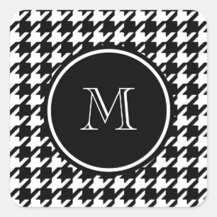 Black and White Houndstooth Your Monogram Vierkante Sticker