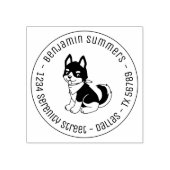 Black and White Husky Puppy Dog Round Address Rubberstempel (Afrduk)