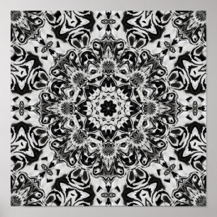 black and white intricate mandala pattern art poster
