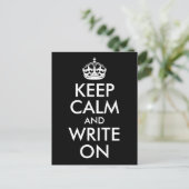 Black and White Keep Calm and Write On Briefkaart (Staand voorkant)