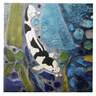 Black and White Koi Tile Tegeltje