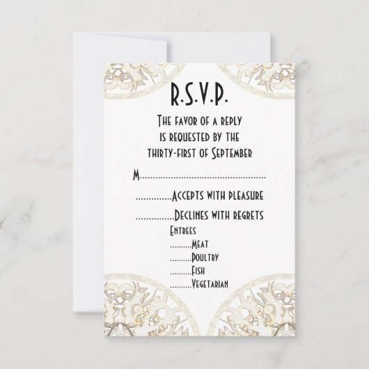 Black and white lace filigree bruiloft R.S.V.P. RSVP Kaartje (Voorkant)