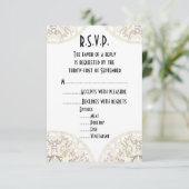 Black and white lace filigree bruiloft R.S.V.P. RSVP Kaartje (Staand voorkant)