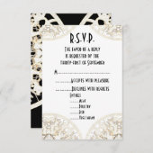 Black and white lace filigree bruiloft R.S.V.P. RSVP Kaartje (Voorkant / Achterkant)