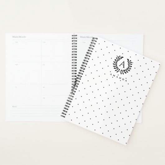 Black And White Laurel Monogram Polka Dot Pattern (Devant avec enveloppe)