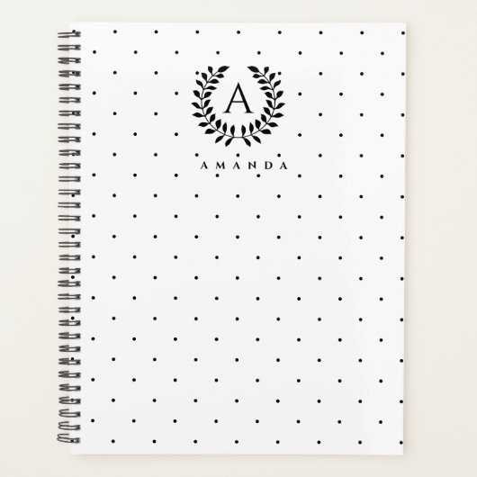 Black And White Laurel Monogram Polka Dot Pattern (Devant)