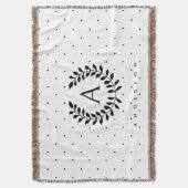 Black And White Laurel Monogram Polka Dot Pattern Deken (Voorkant Verticaal)