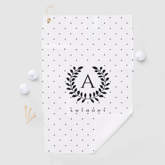 Black And White Laurel Monogram Polka Dot Pattern Golfhanddoek (Insitu)