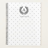 Black And White Laurel Monogram Polka Dot Pattern Planner (Voorkant)
