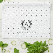 Black And White Laurel Monogram Polka Dot Pattern Theedoek (Gevouwen)